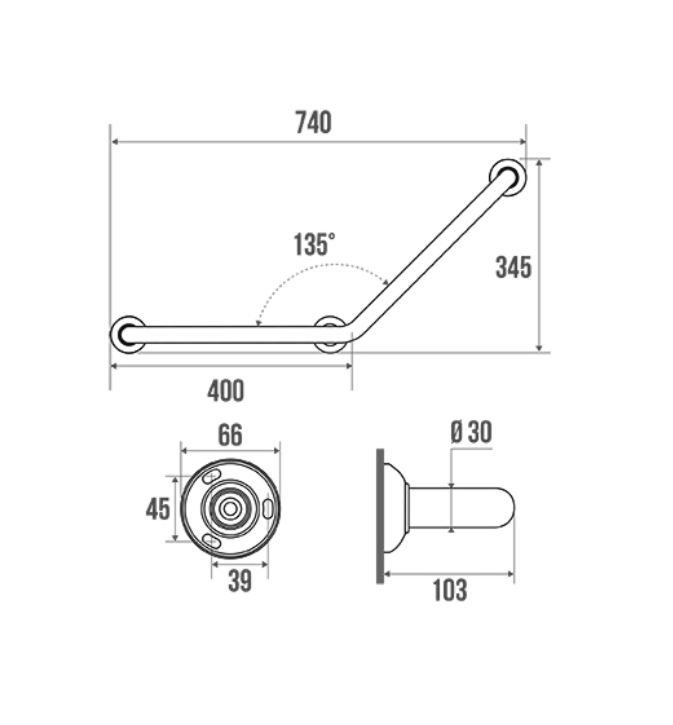 Schema de barre d'appui coudée pour personne à mobilite reduite - PMR