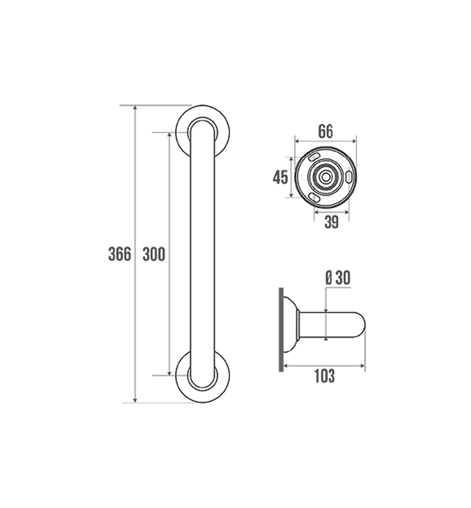 Schema de barre d'appui droite pour personne à mobilite reduite - PMR modele 300
