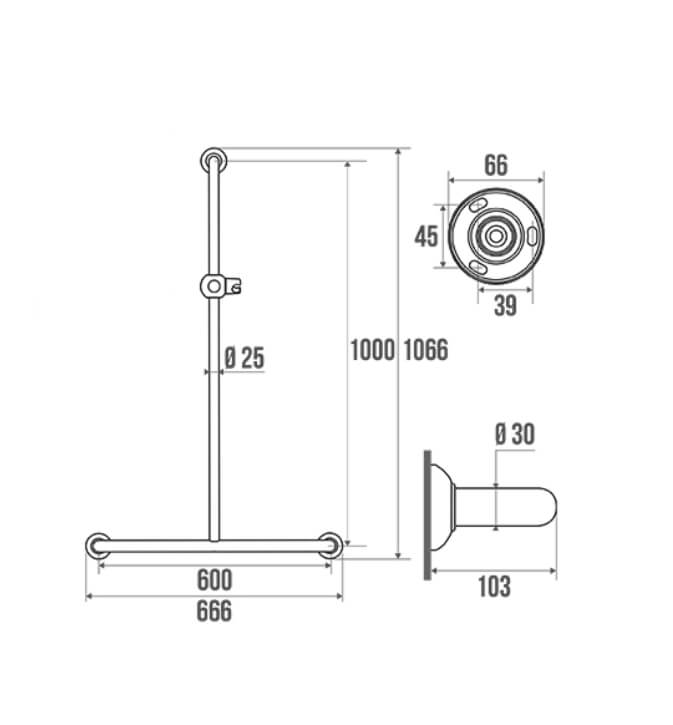 Schema de barre d'appui en T pour personne à mobilite reduite - PMR