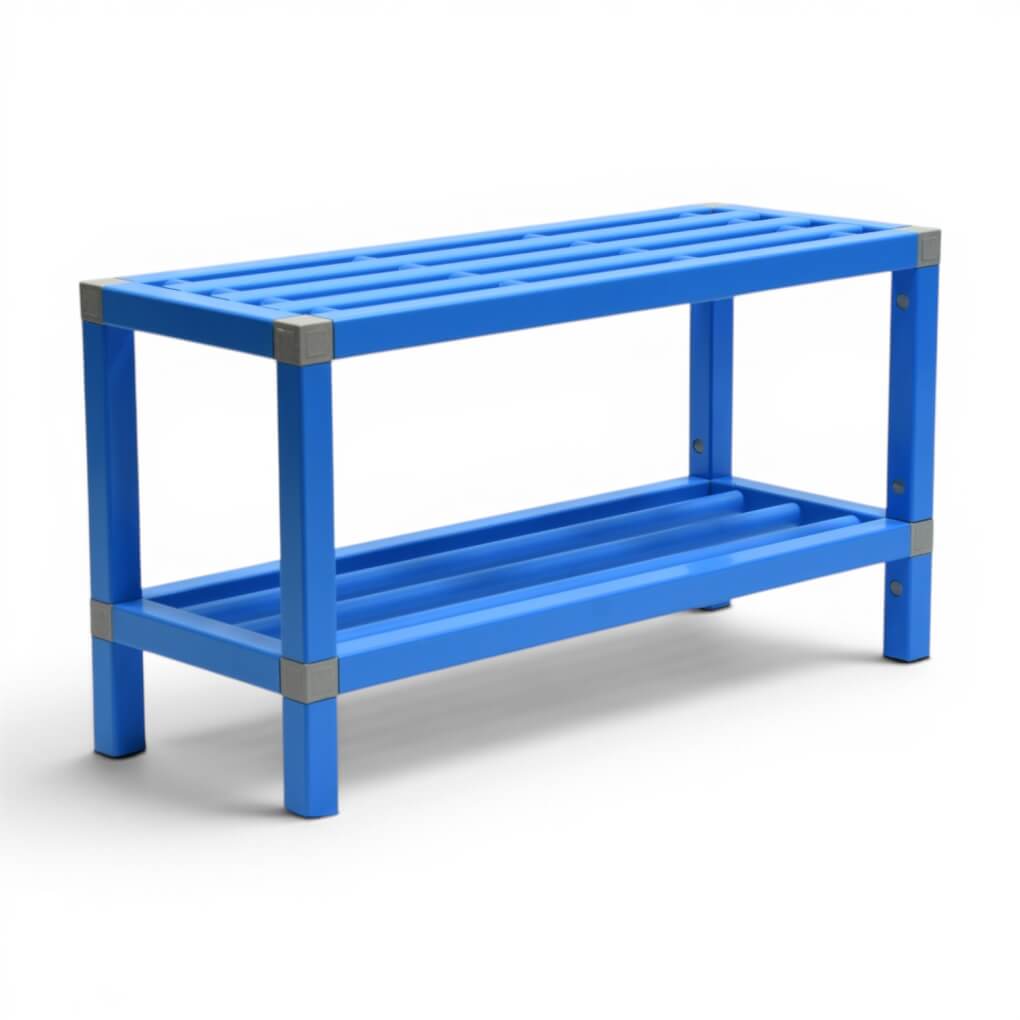 banc pvc piscine en tubes carrés bleus 1M