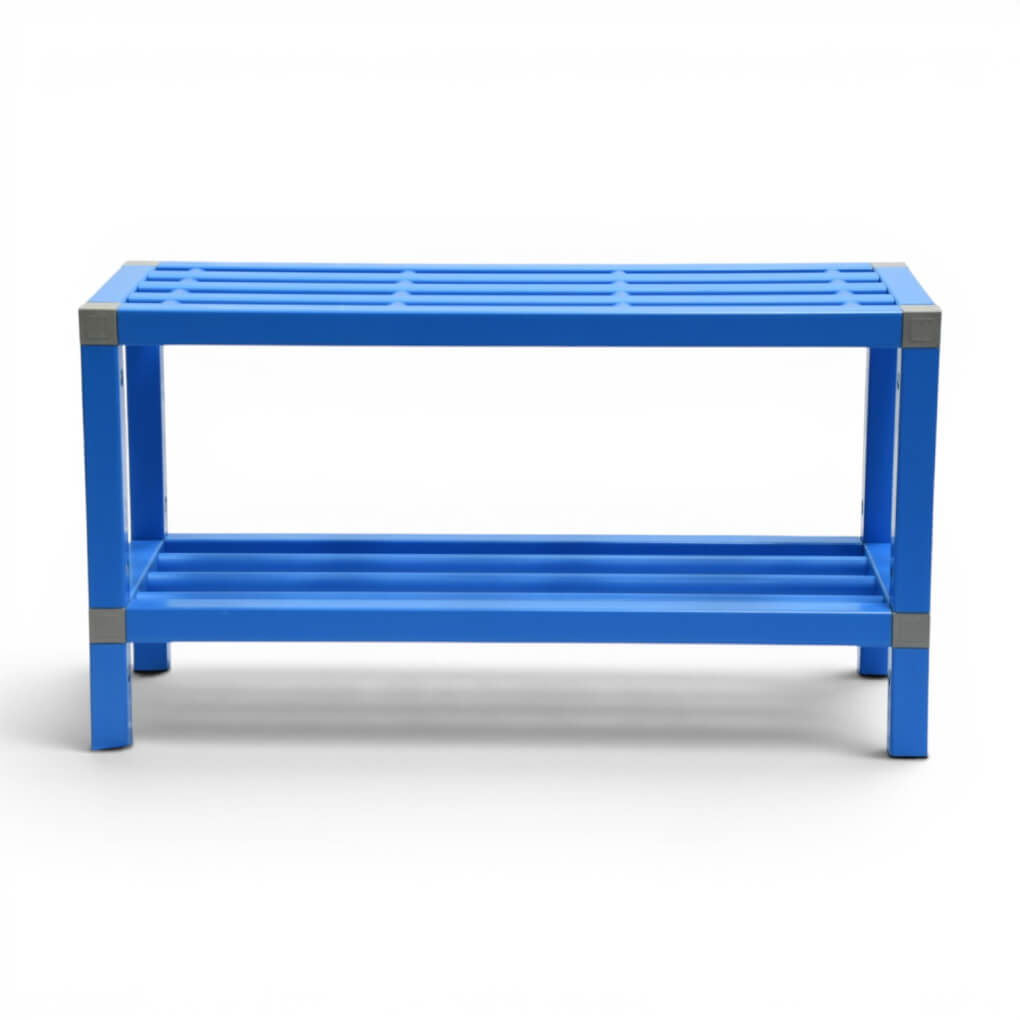 banc pvc piscine en tubes carrés bleus 1M