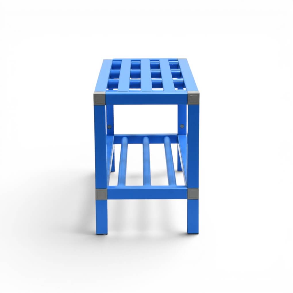 banc pvc piscine en tubes carrés bleus 1M