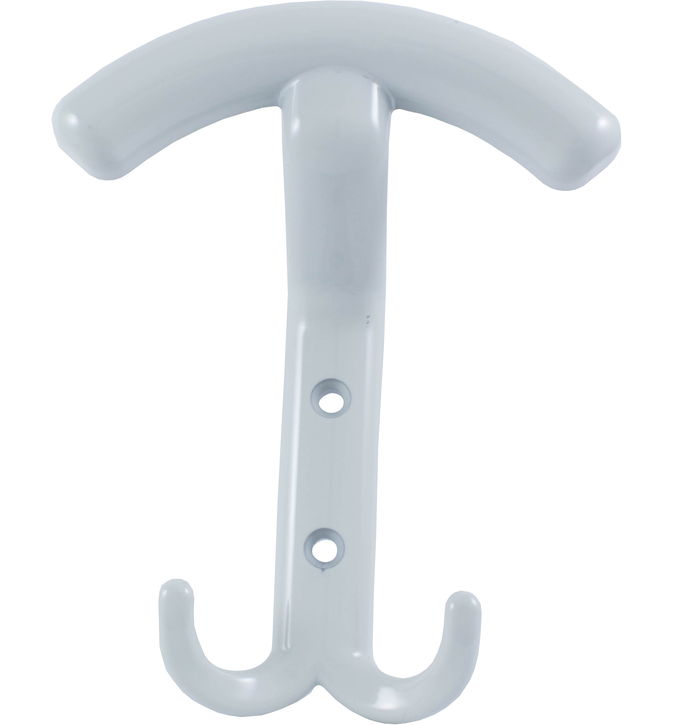 Patère murale porte manteau et double crochets gris clair